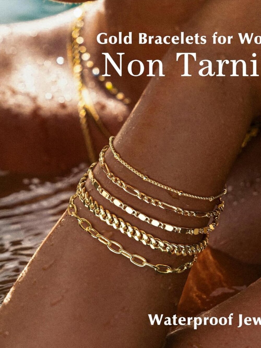 Gold Bracelets Set for Women Non Tarnish Trendy,14K Gold Plated Dainty Stackable - Picture 4 of 10